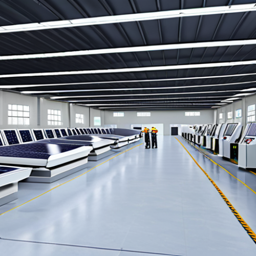 **Image:** A modern factory interior with a visible energy management system interface.
   **Prompt:** "A bright, clean factory floor in the Middle East with solar panels visible on the roof. The scene includes workers using advanced technology and a digital dashboard displaying real-time energy consumption metrics."