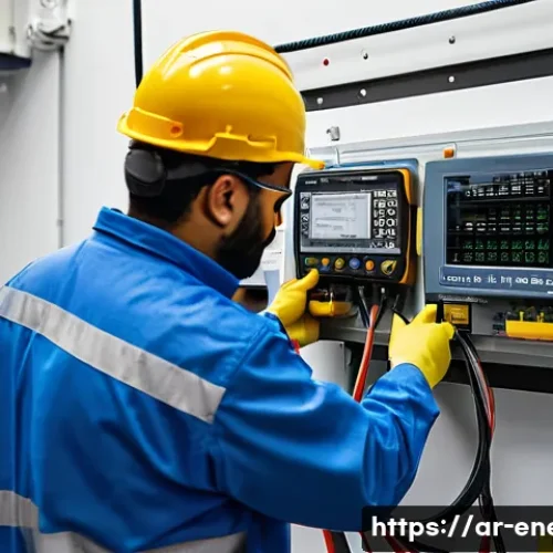 에너지관리 실기시험에서의 필수 체크리스트 - A detailed scene inside a professional energy management testing room tailored for Arabic-speaking t...