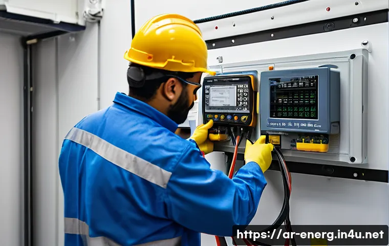 에너지관리 실기시험에서의 필수 체크리스트 - A detailed scene inside a professional energy management testing room tailored for Arabic-speaking t...